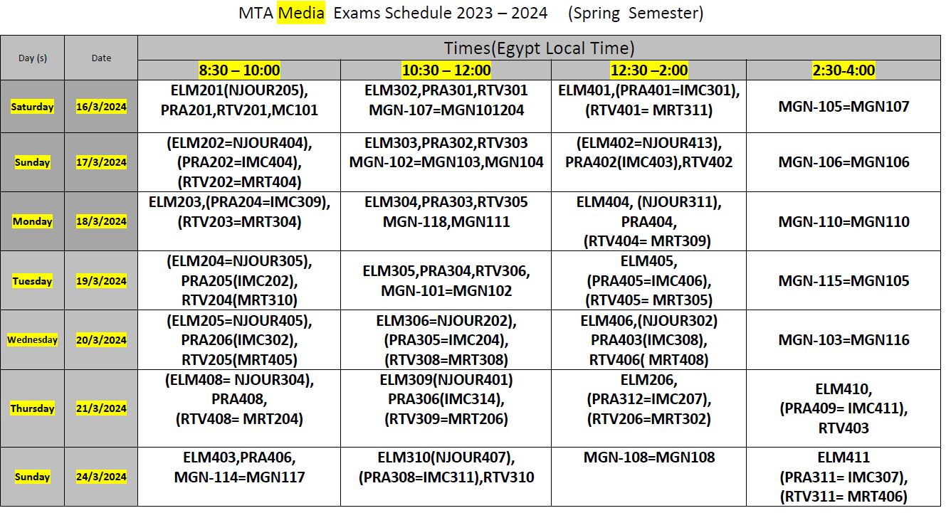 Quick Search and Exam Schedule